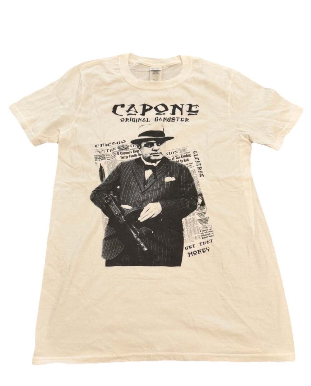 Mens Chicago Mob Boss T-shirt The Original Scarface With Tommy Gun cotton tee si